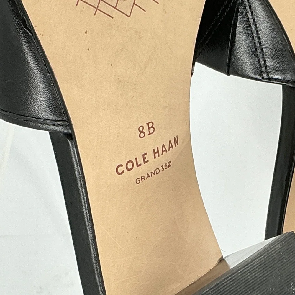 Cole Haan Grand 360 Size 8 Black‎ Leather Knot Slide Sandals Block Heel Womens